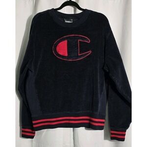 Champion Mens Corduroy Sweatshirt Pullover Crew Crewneck Size Large Navy‎ Blue